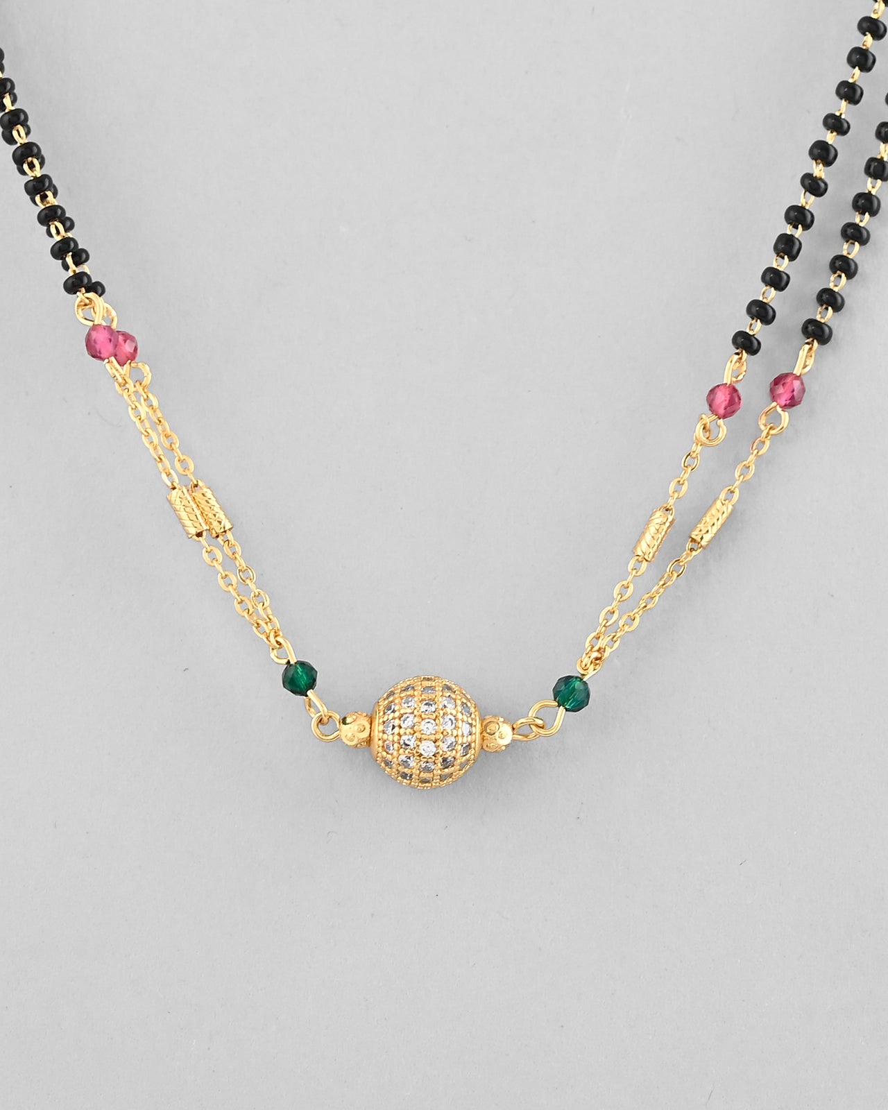 VOJ Gold-Plated AD-Studded & Beaded Layered Mangalsutra