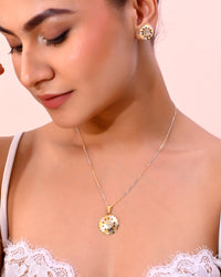 Thumbnail for VOJ White and Yellow Gold Plated Chain With Flower shaped Pandent And Flower shaped Earrings