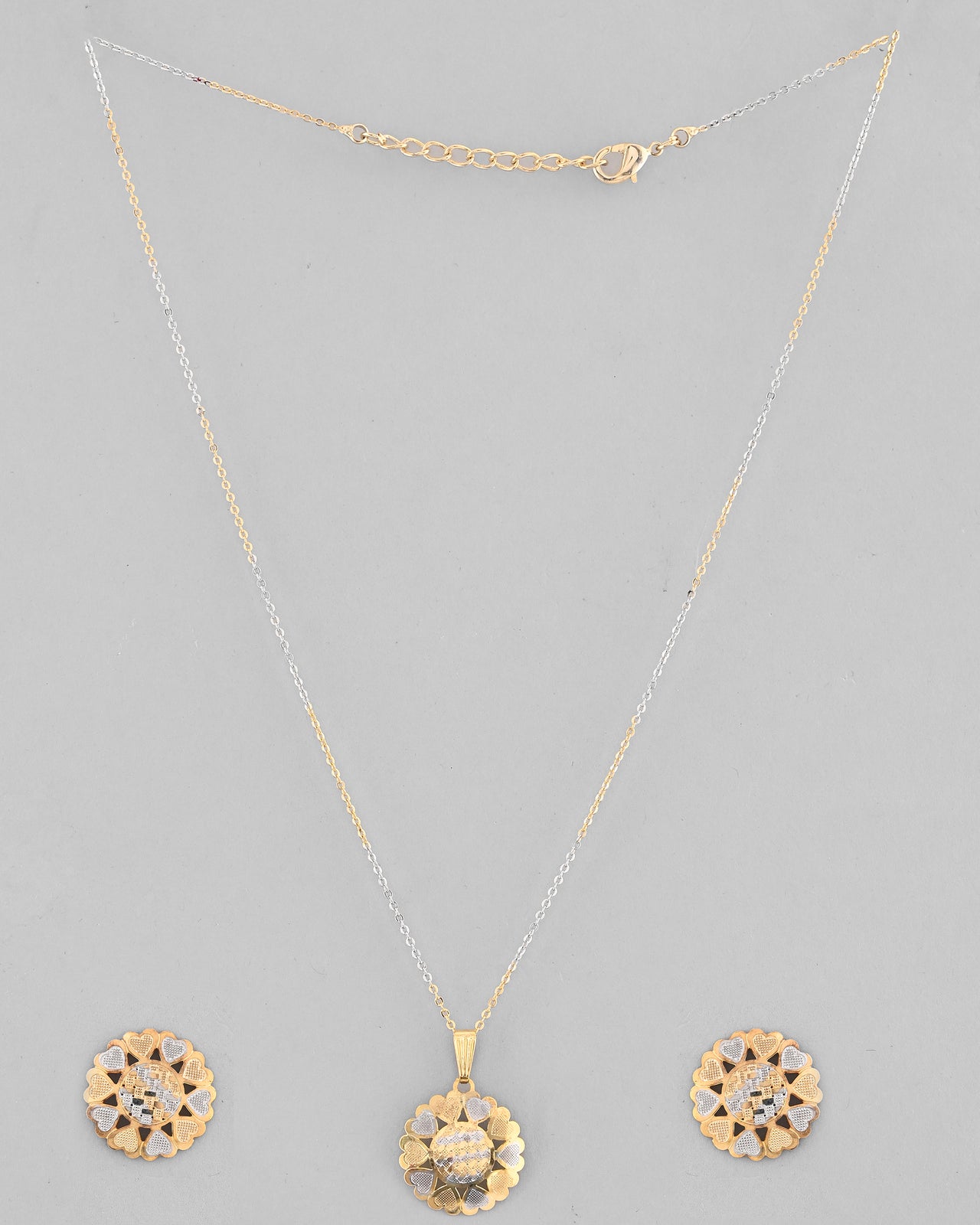 VOJ White and Yellow Gold Plated Chain With Flower shaped Pandent And Flower shaped Earrings