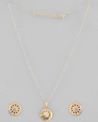 Thumbnail for VOJ White and Yellow Gold Plated Chain With Flower shaped Pandent And Flower shaped Earrings