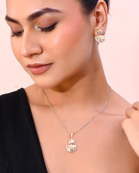 Thumbnail for VOJ White and Yellow Gold Plated Chain With Leaf shaped Pandent And Leaf shaped Earrings