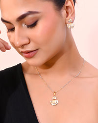 Thumbnail for VOJ White and Yellow Gold Plated Chain With Leaf shaped Pandent And Leaf shaped Earrings