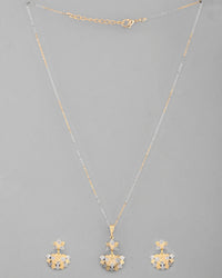 Thumbnail for VOJ White and Yellow Gold Plated Chain With Leaf shaped Pandent And Leaf shaped Earrings
