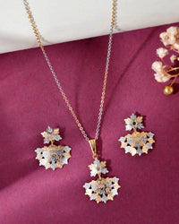 Thumbnail for VOJ White and Yellow Gold Plated Chain With Leaf shaped Pandent And Leaf shaped Earrings