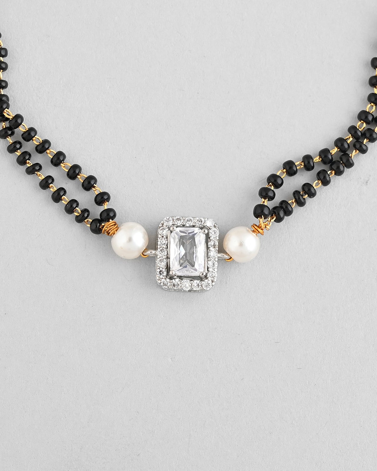 VOJ Rectangle Shaped And AD Stone Silver Plated Mangalsutra bracelet