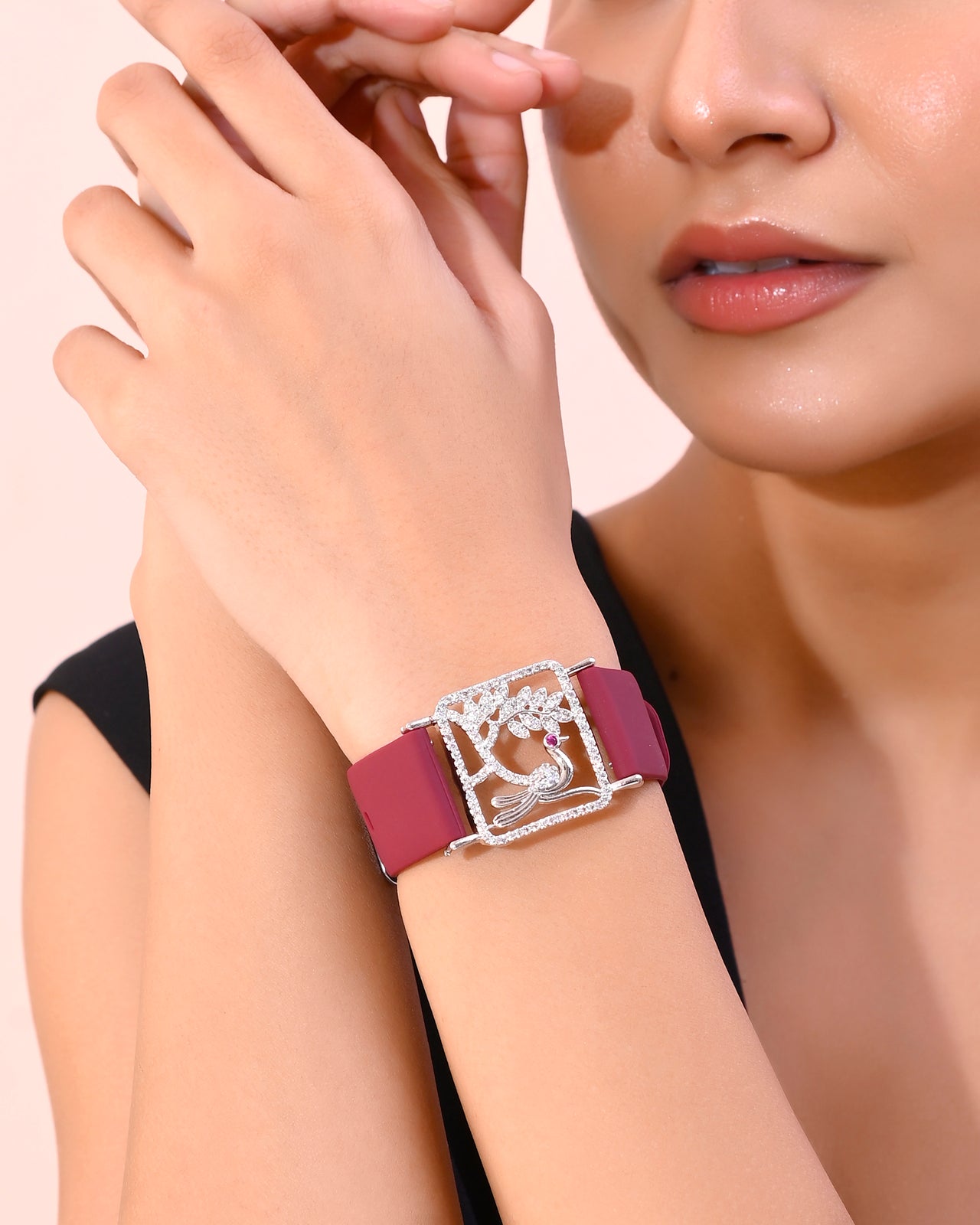 VOJ Silver Plated AD Stone Studded Belt Bracelet