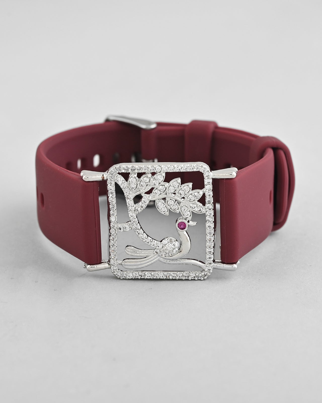 VOJ Silver Plated AD Stone Studded Belt Bracelet