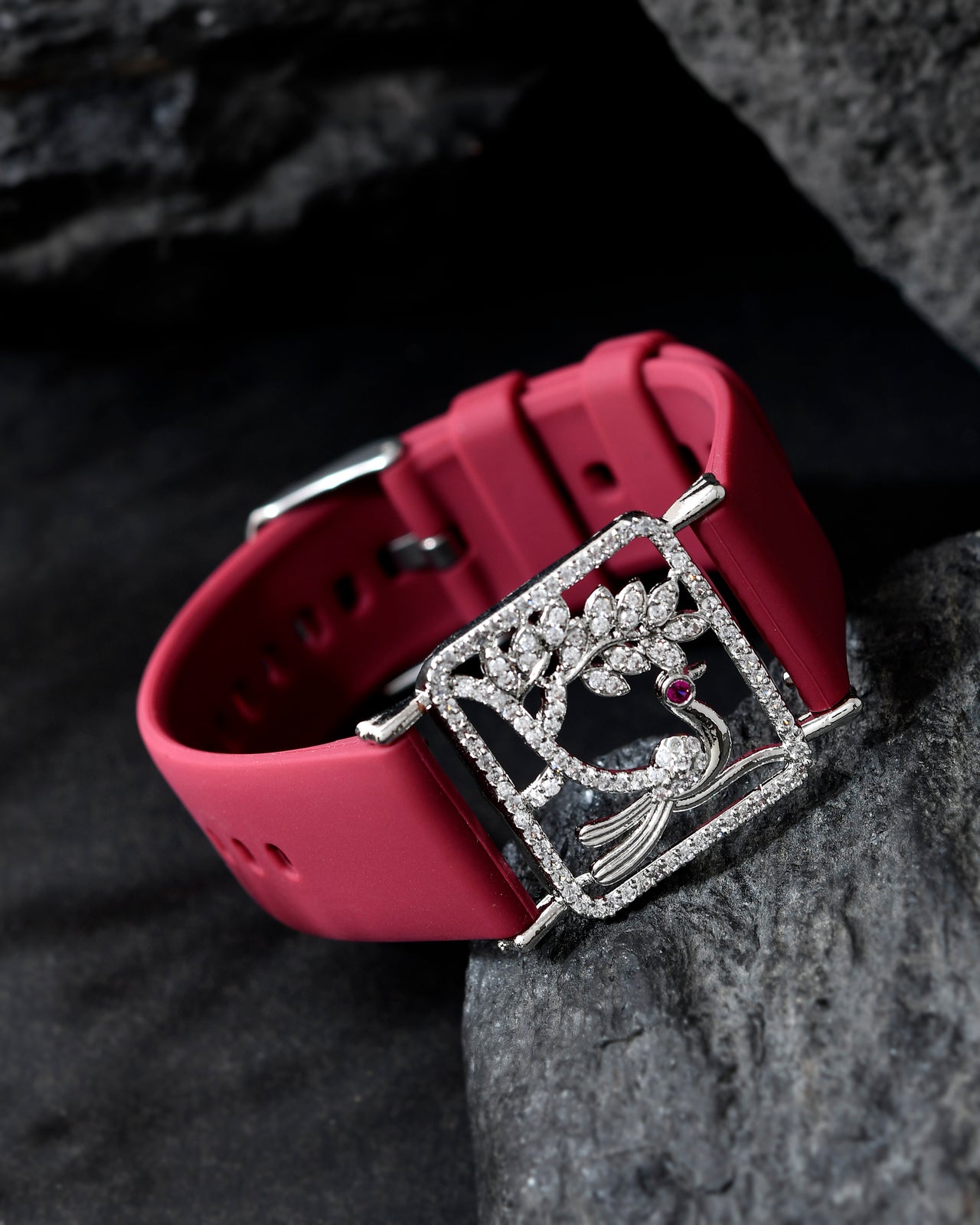 VOJ Silver Plated AD Stone Studded Belt Bracelet