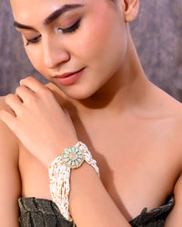 Thumbnail for VOJ Gold Plated Green Flower Studded And Beaded Mutli Layer Bracelet