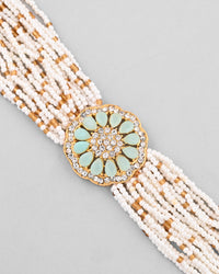 Thumbnail for VOJ Gold Plated Green Flower Studded And Beaded Mutli Layer Bracelet