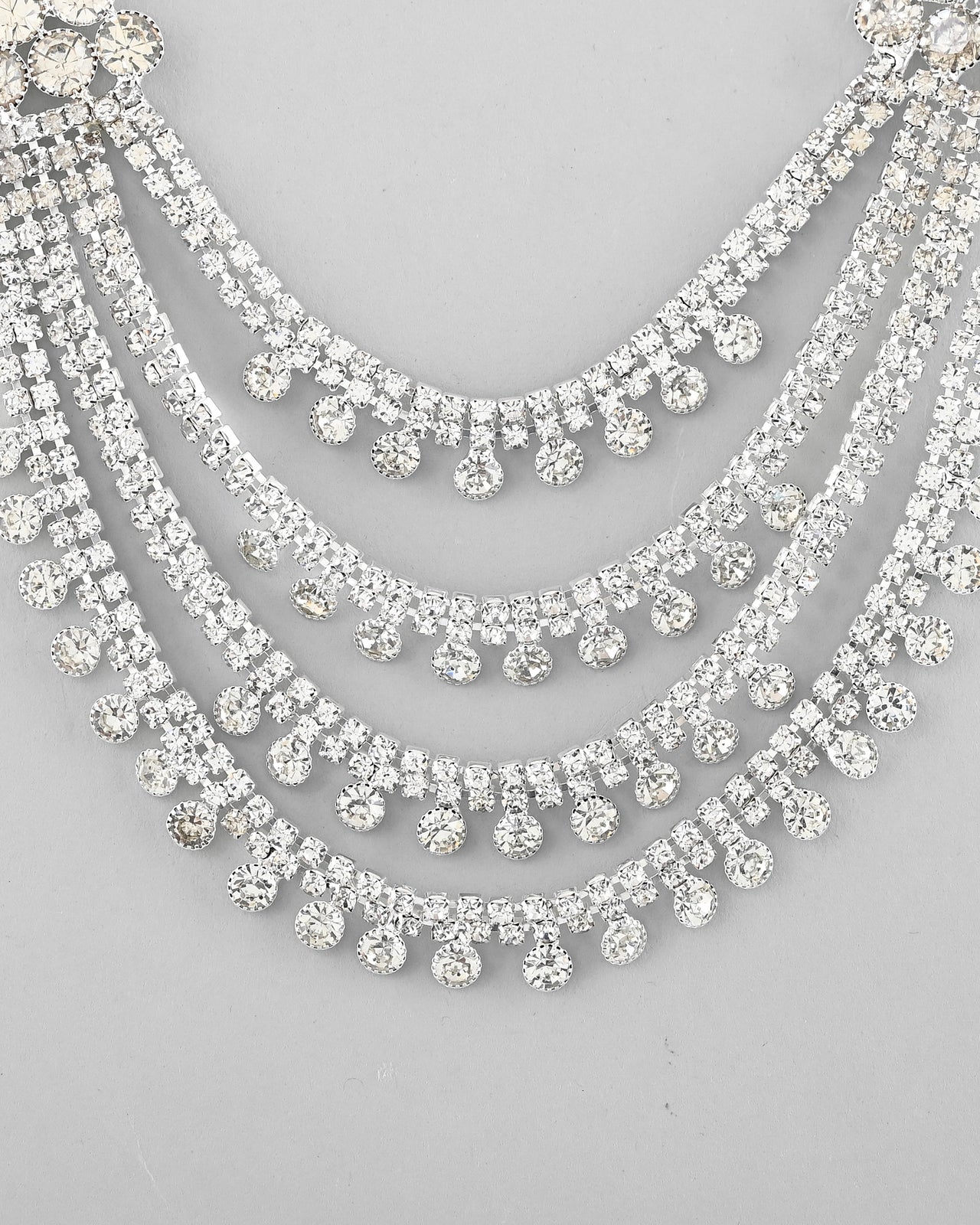 VOJ Silver Plated Stone Studded Multi Layer Jewellery Set
