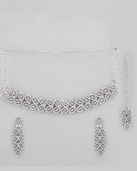 Thumbnail for VOJ Silver Plated Baby Pink AD Stone Studded Designer Jewellery Set With Mangtikka