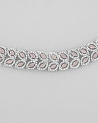 Thumbnail for VOJ Silver Plated Baby Pink AD Stone Studded Designer Jewellery Set With Mangtikka