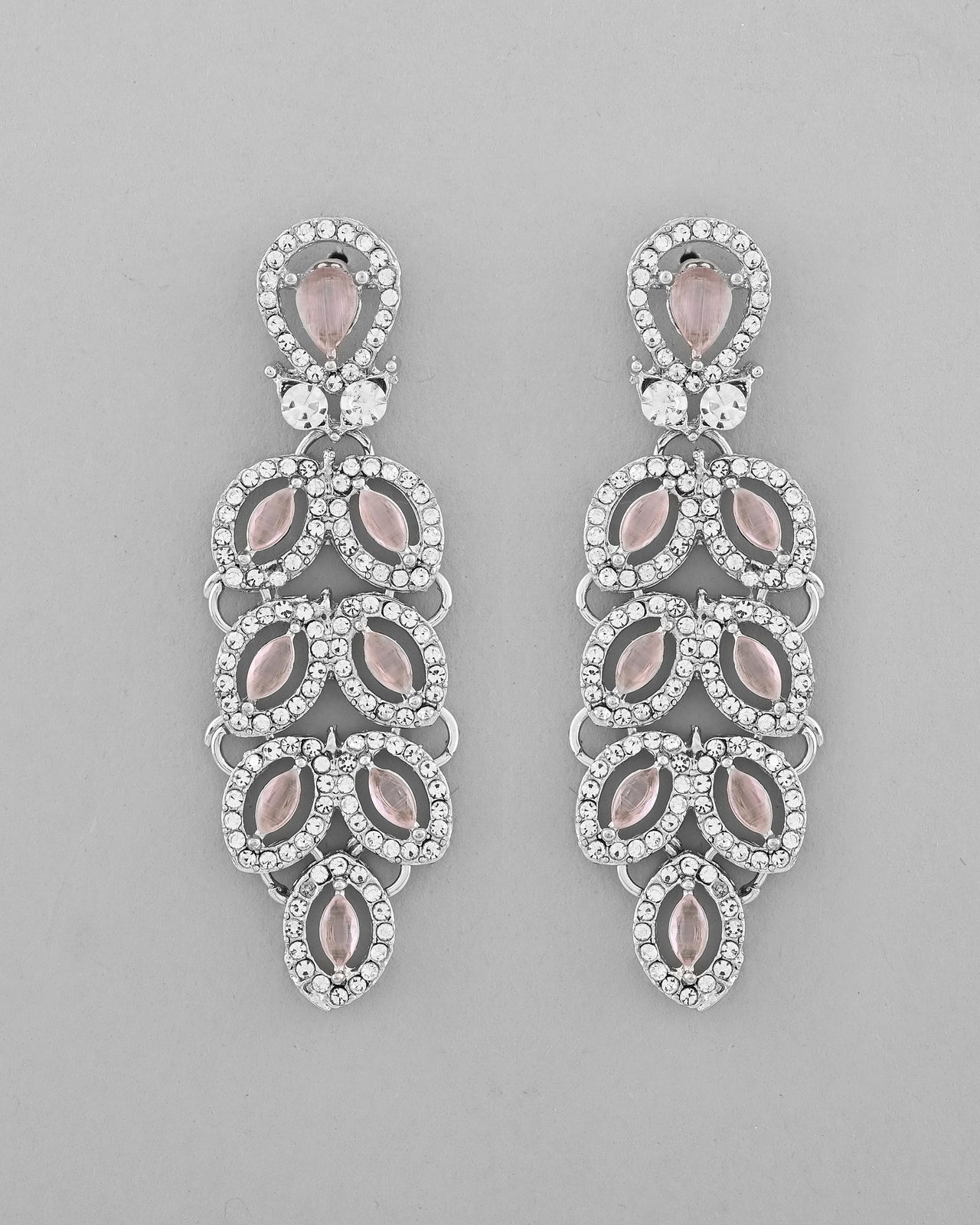 VOJ Silver Plated Baby Pink AD Stone Studded Designer Jewellery Set With Mangtikka