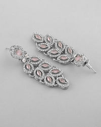Thumbnail for VOJ Silver Plated Baby Pink AD Stone Studded Designer Jewellery Set With Mangtikka