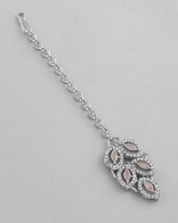 Thumbnail for VOJ Silver Plated Baby Pink AD Stone Studded Designer Jewellery Set With Mangtikka