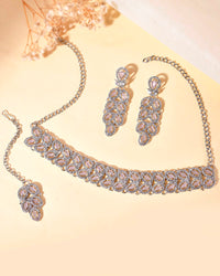 Thumbnail for VOJ Silver Plated Baby Pink AD Stone Studded Designer Jewellery Set With Mangtikka