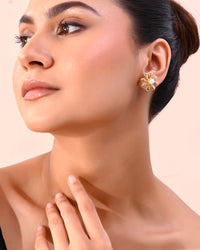 Thumbnail for VOJ Gold Plated Flower Shaped Pearl Stud Earrings