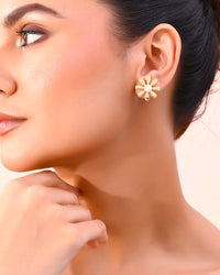 Thumbnail for VOJ Gold Plated Flower Shaped Pearl Stud Earrings