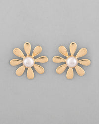 Thumbnail for VOJ Gold Plated Flower Shaped Pearl Stud Earrings