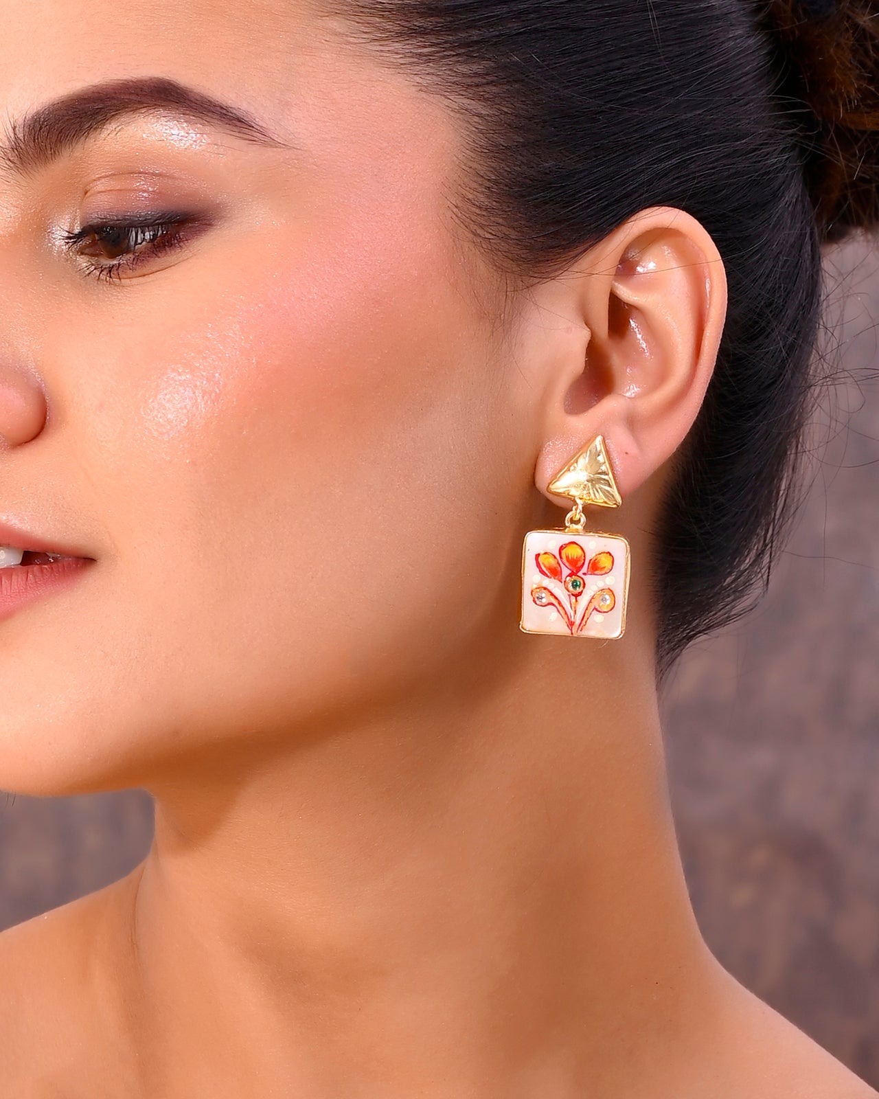 VOJ Gold Plated Hand Painted Drop Stud Earrings