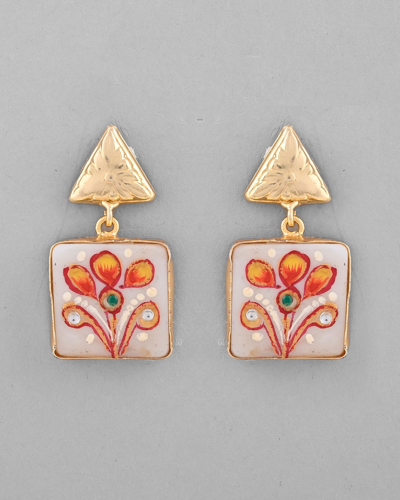 VOJ Gold Plated Hand Painted Drop Stud Earrings
