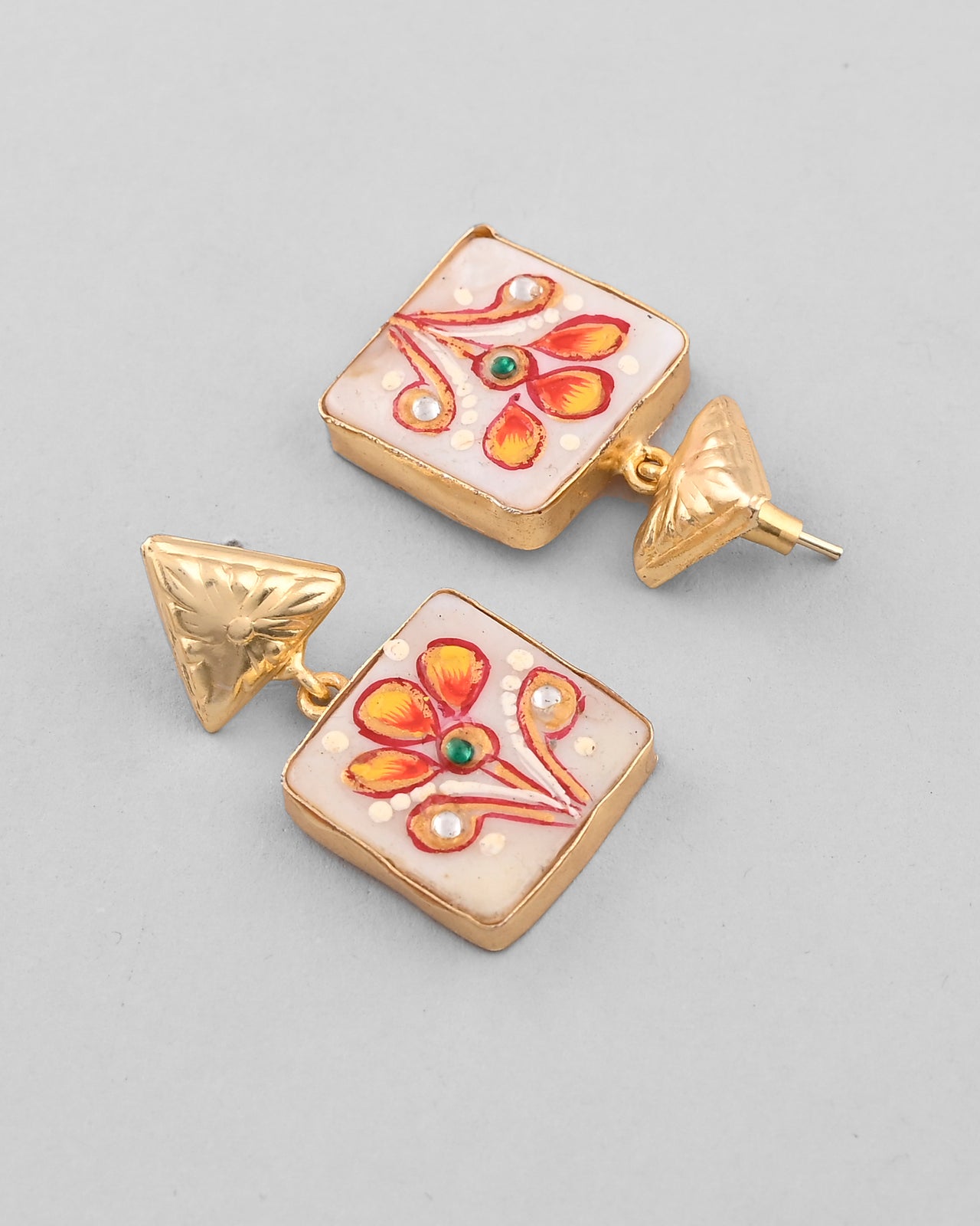 VOJ Gold Plated Hand Painted Drop Stud Earrings