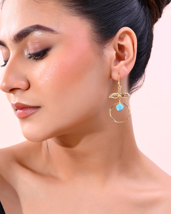 VOJ Gold-Polished Blue Stone Studded Circular Drop Earrings - Distacart