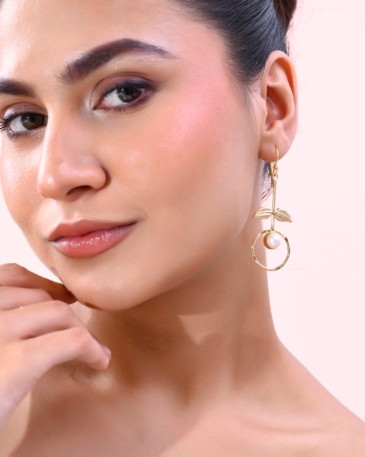VOJ Gold Plated White Stone Studded Circular Drop Earrings
