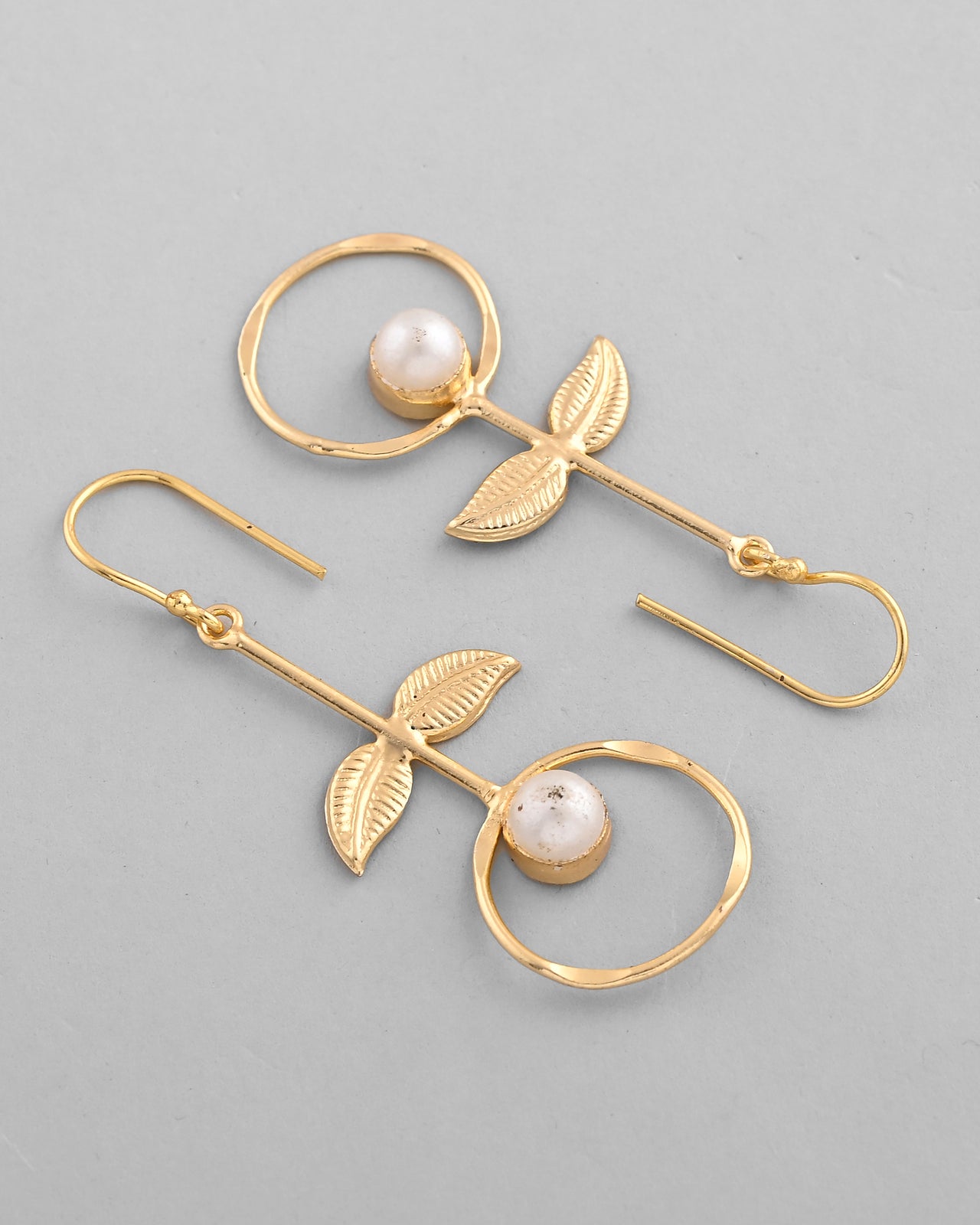 VOJ Gold Plated White Stone Studded Circular Drop Earrings