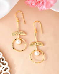 Thumbnail for VOJ Gold Plated White Stone Studded Circular Drop Earrings