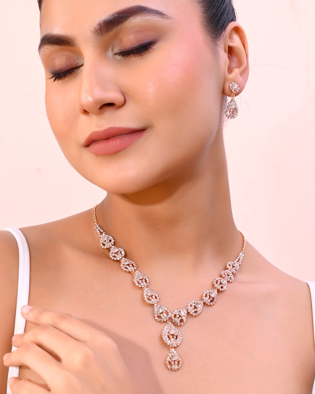 VOJ CZ Stone Studded Gold Plated Jewellery Set