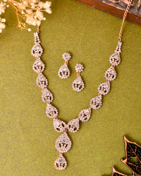 VOJ CZ Stone Studded Gold Plated Jewellery Set