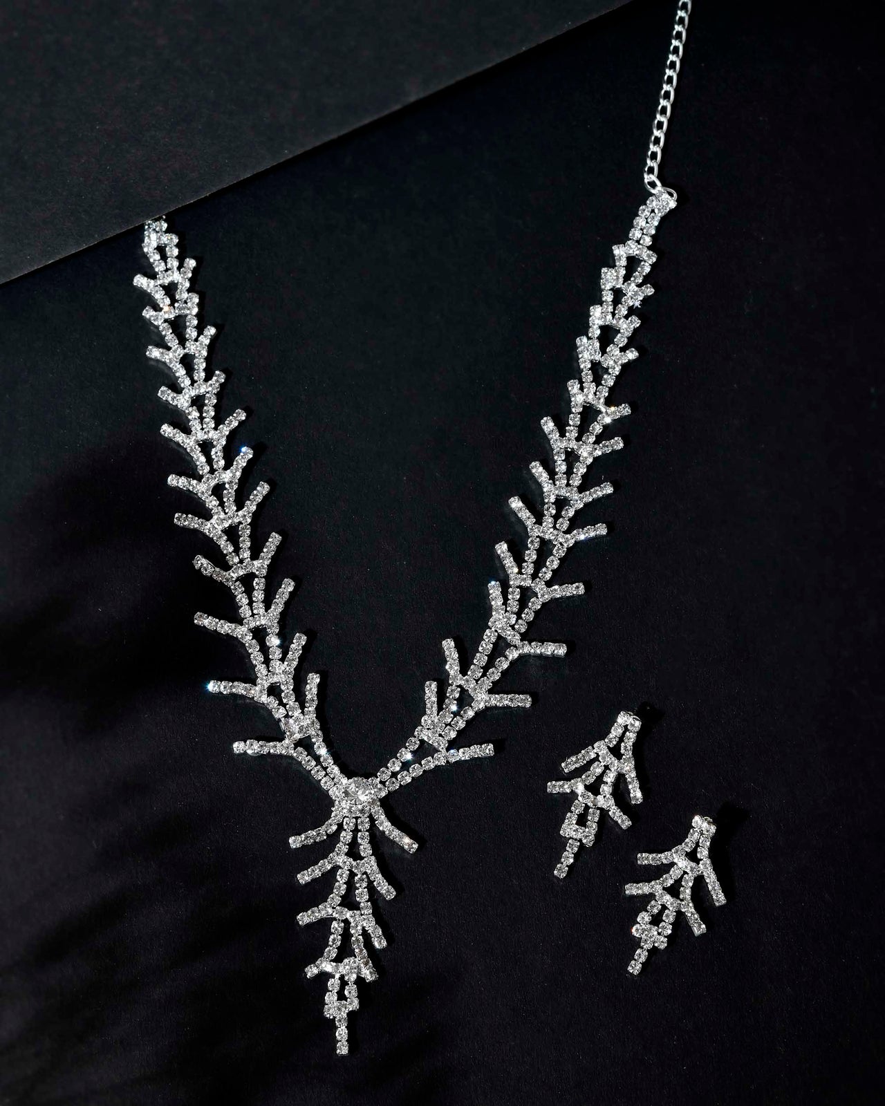 VOJ AD Stone Studded Silver Plated Designer Jewellery Set
