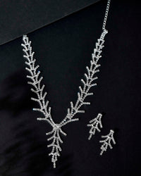 Thumbnail for VOJ AD Stone Studded Silver Plated Designer Jewellery Set