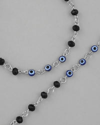Thumbnail for VOJ Set Of 2 Silver Plated With Black beads and Evil Eye Anklet
