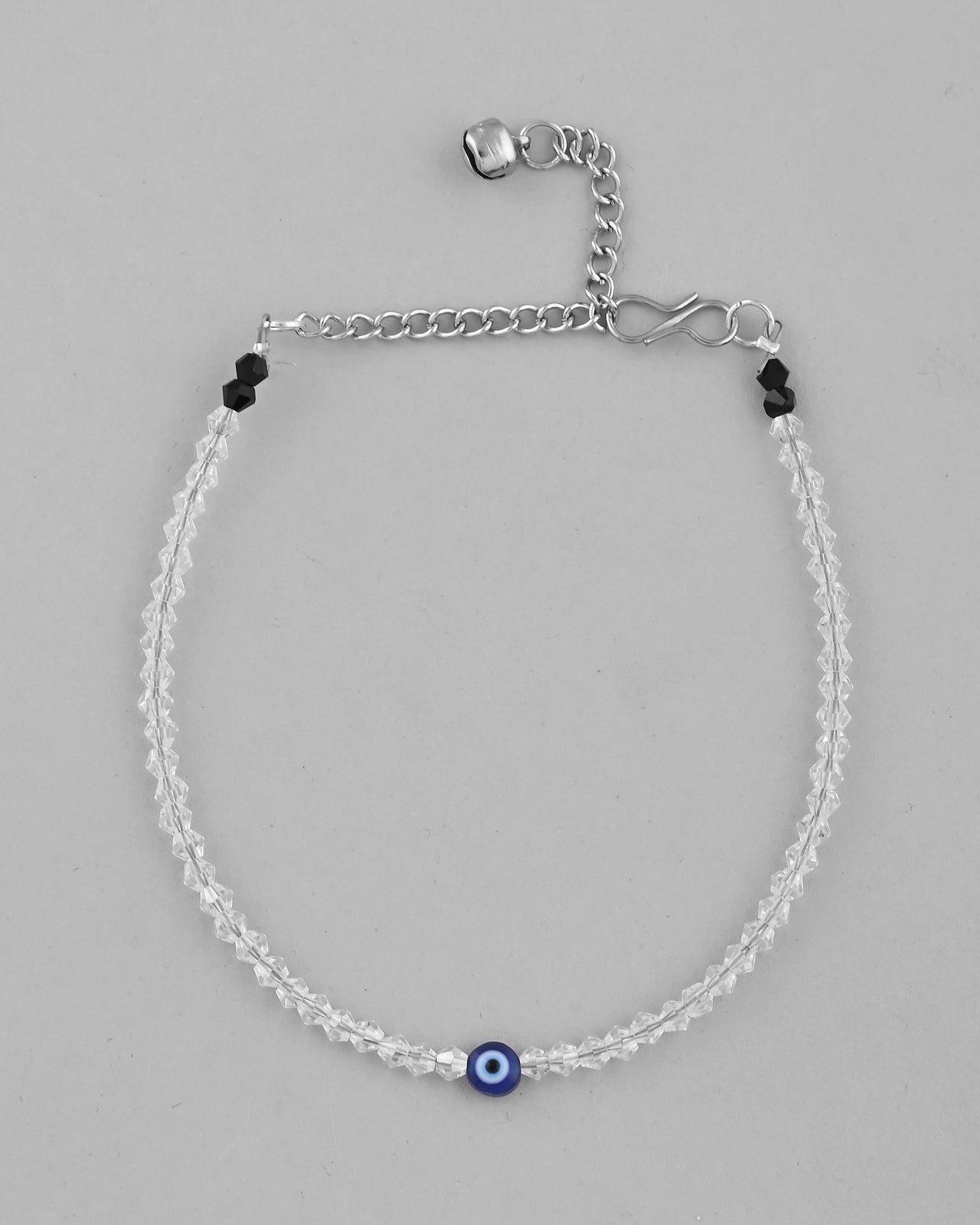 VOJ Set Of 2 Silver Plated With White beads and Evil Eye Anklet