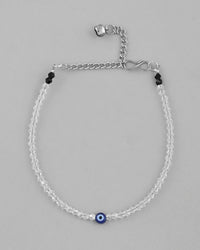Thumbnail for VOJ Set Of 2 Silver Plated With White beads and Evil Eye Anklet