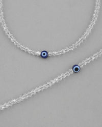 Thumbnail for VOJ Set Of 2 Silver Plated With White beads and Evil Eye Anklet