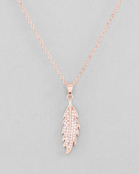 Thumbnail for VOJ Rose Gold Plated Chain With AD Studded Leaf Shaped Pendent