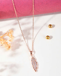 Thumbnail for VOJ Rose Gold Plated Chain With AD Studded Leaf Shaped Pendent