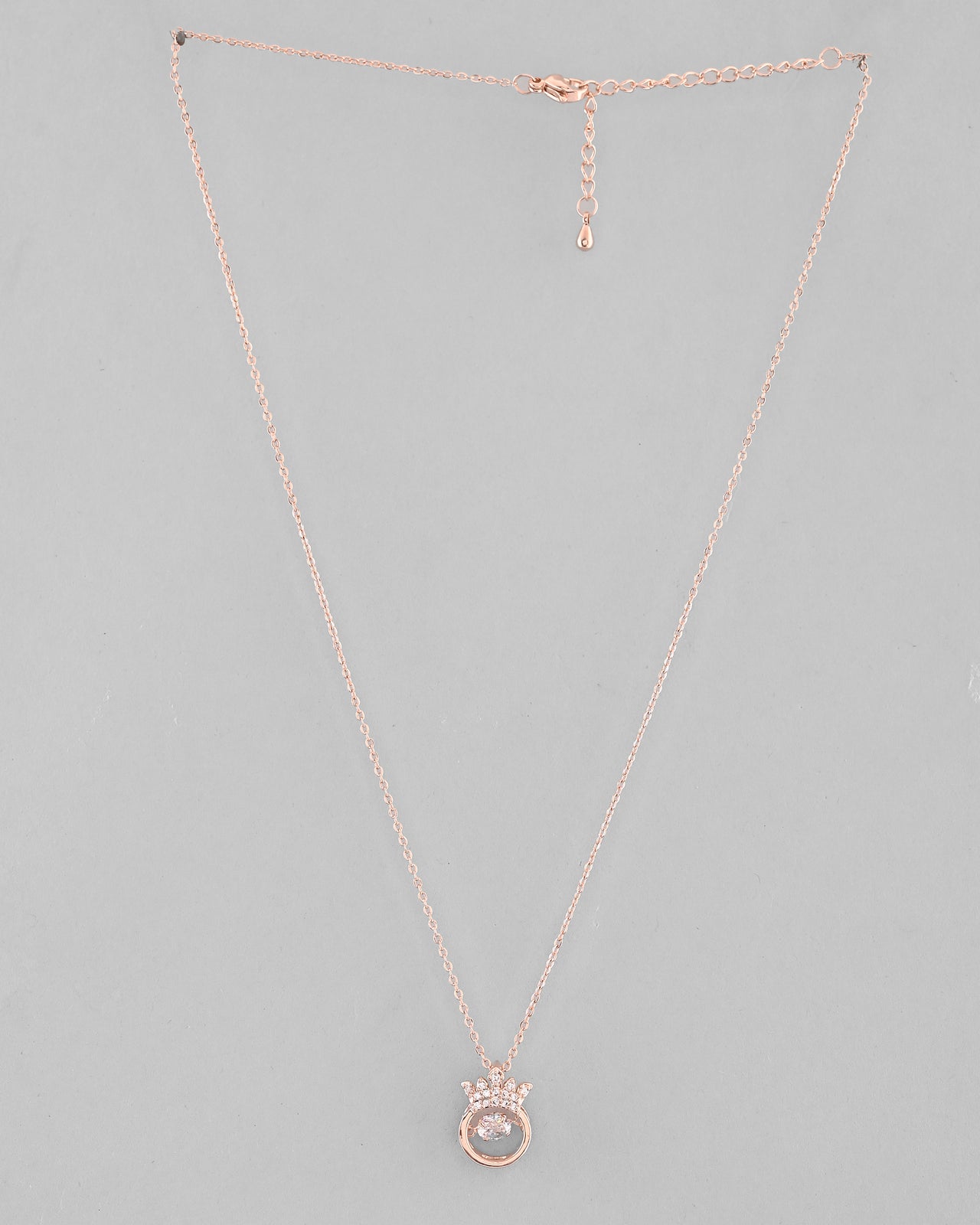VOJ Rose Gold Plated Chain With AD Studded crown Shaped Pendent