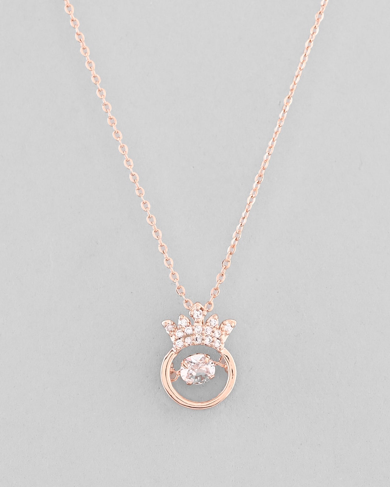 VOJ Rose Gold Plated Chain With AD Studded crown Shaped Pendent
