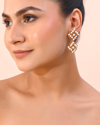 Thumbnail for VOJ Gold Plated Pearl And Gold Stone Drop Stud Earrings