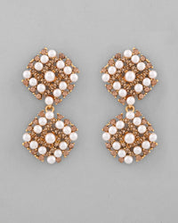 Thumbnail for VOJ Gold Plated Pearl And Gold Stone Drop Stud Earrings
