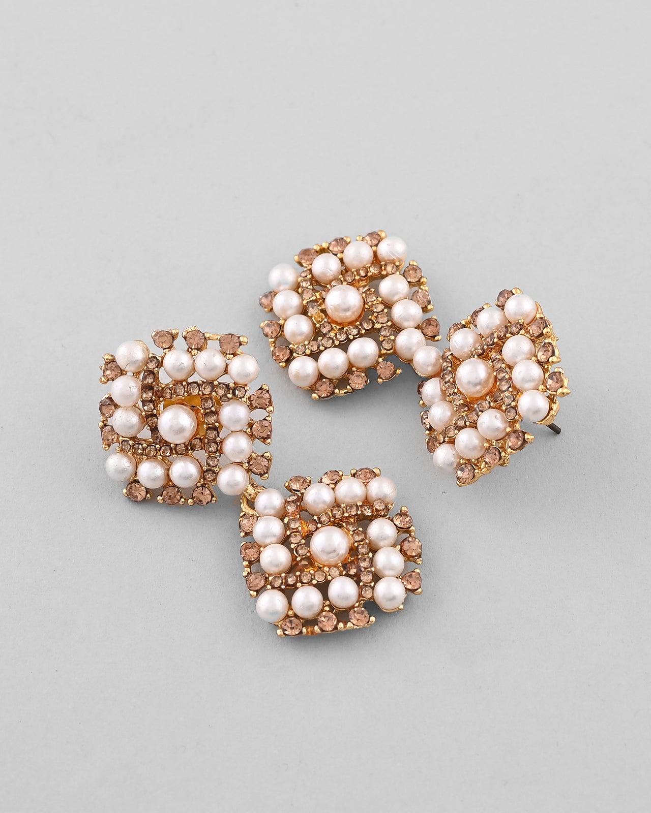 VOJ Gold Plated Pearl And Gold Stone Drop Stud Earrings