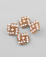 Thumbnail for VOJ Gold-Polished Pearl And Gold Stone Drop Stud Earrings - Distacart