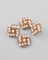 Thumbnail for VOJ Gold Plated Pearl And Gold Stone Drop Stud Earrings