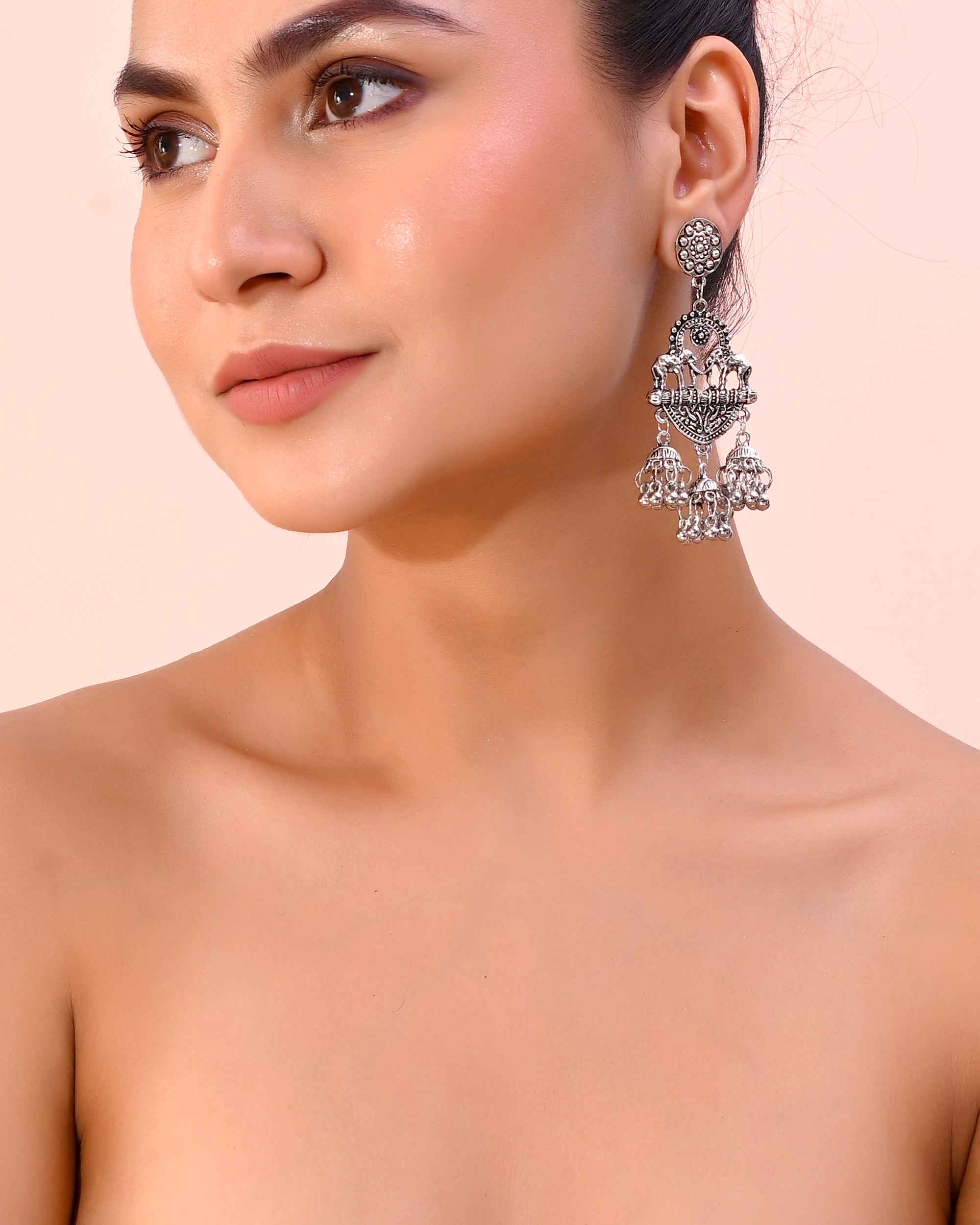 VOJ Silver-Plated Elephant Oxidized Contemporary Drop Earrings - Distacart