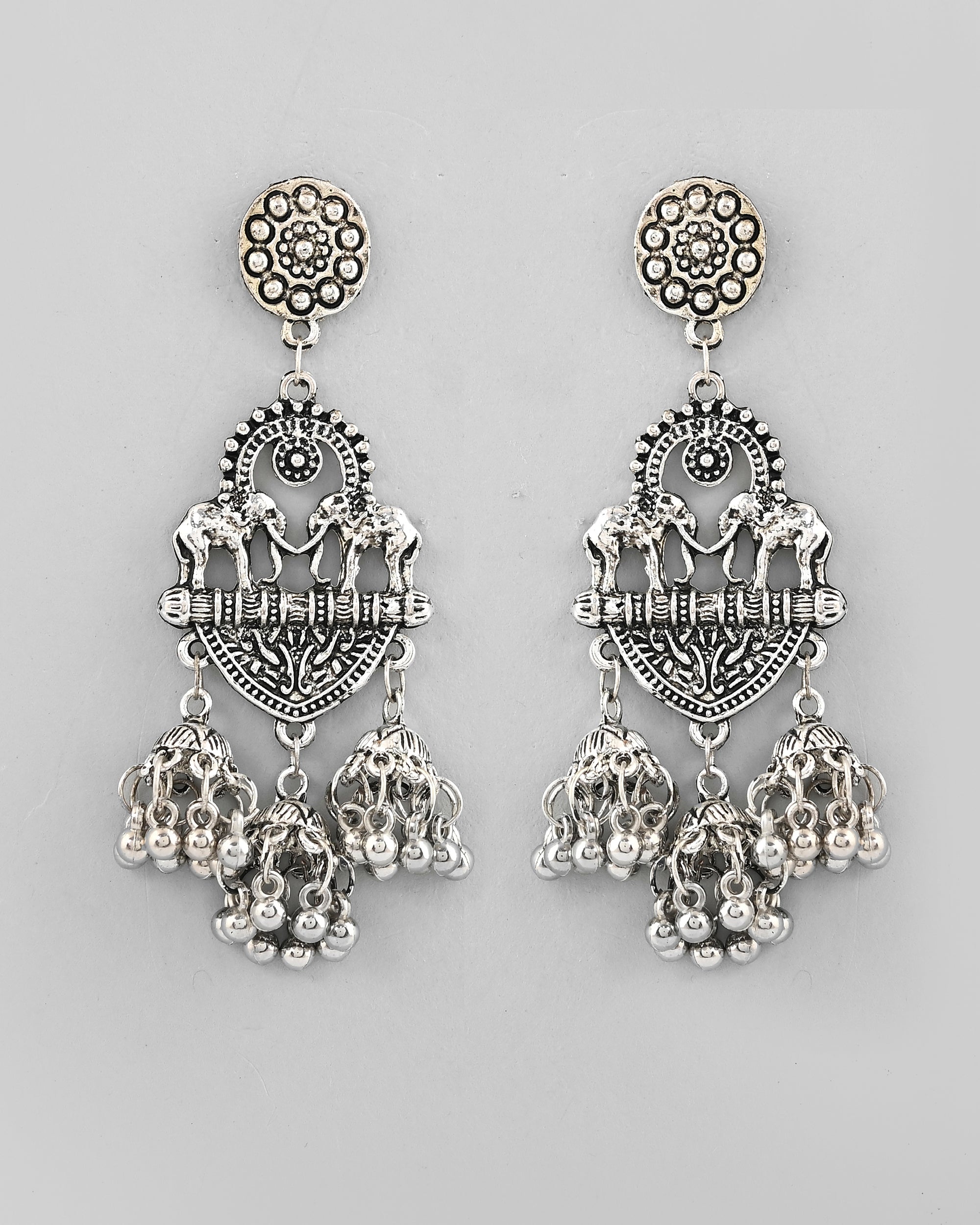 VOJ Silver-Plated Elephant Oxidized Contemporary Drop Earrings - Distacart